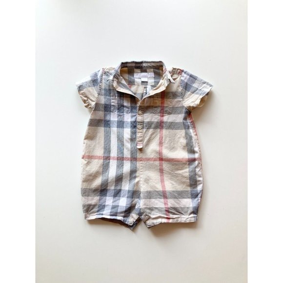 Burberry Other - Kids' BURBERRY Light Tan Nova Check Plaid One Piece Jumpsuit Romper, Size 6M